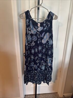 Bila Navy Floral V-Neck Dress with Light Blue Print